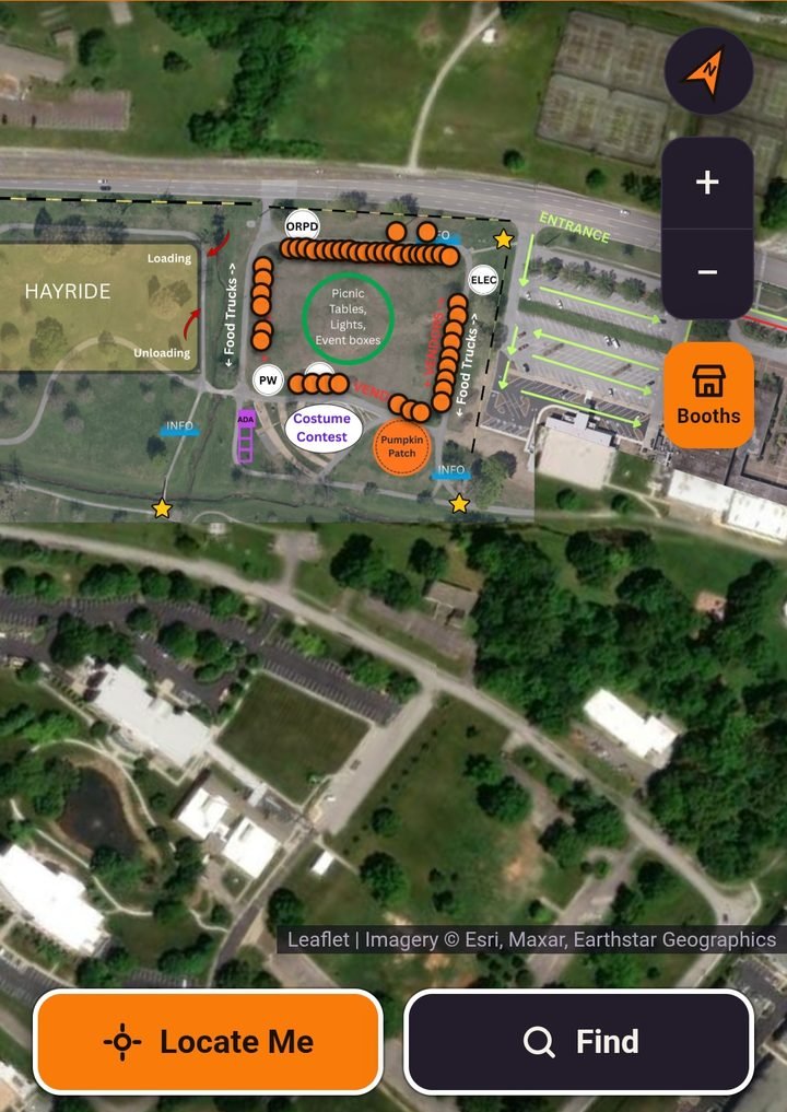 Festival map with booths, food trucks, hayride and costume contest