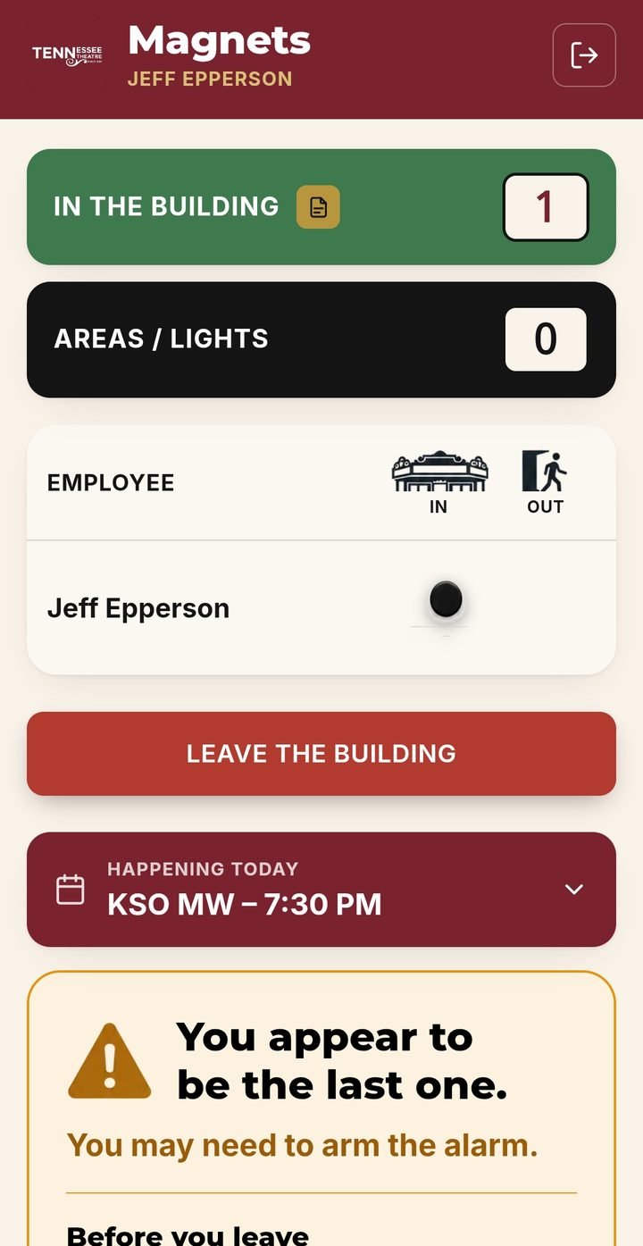 Building app warning the last person out to arm the alarm